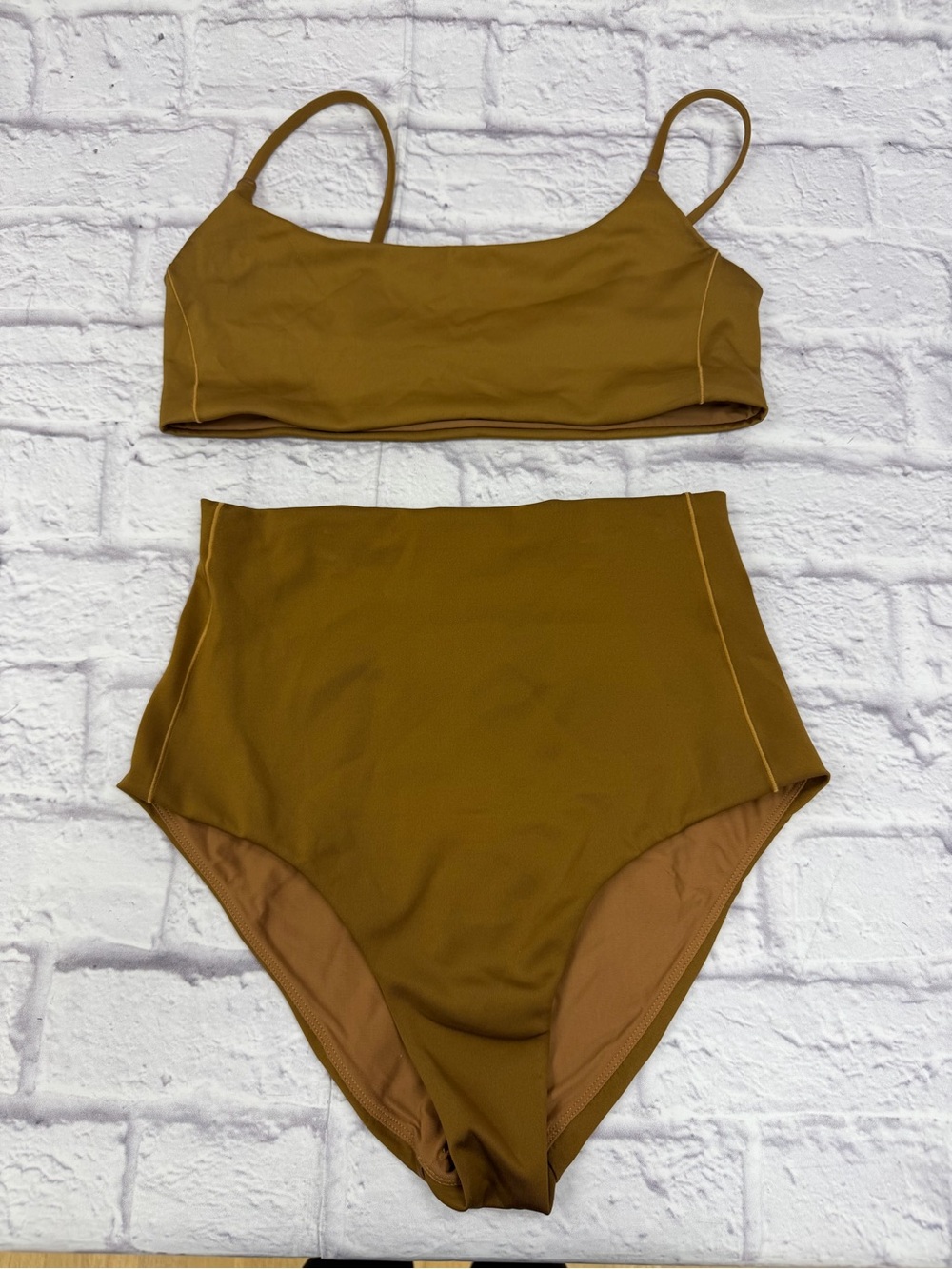 Left On Friday High Waist Bikini Brown Sz M EUC Swim Pool Beach Capsule Minimal - Picture 5 of 17